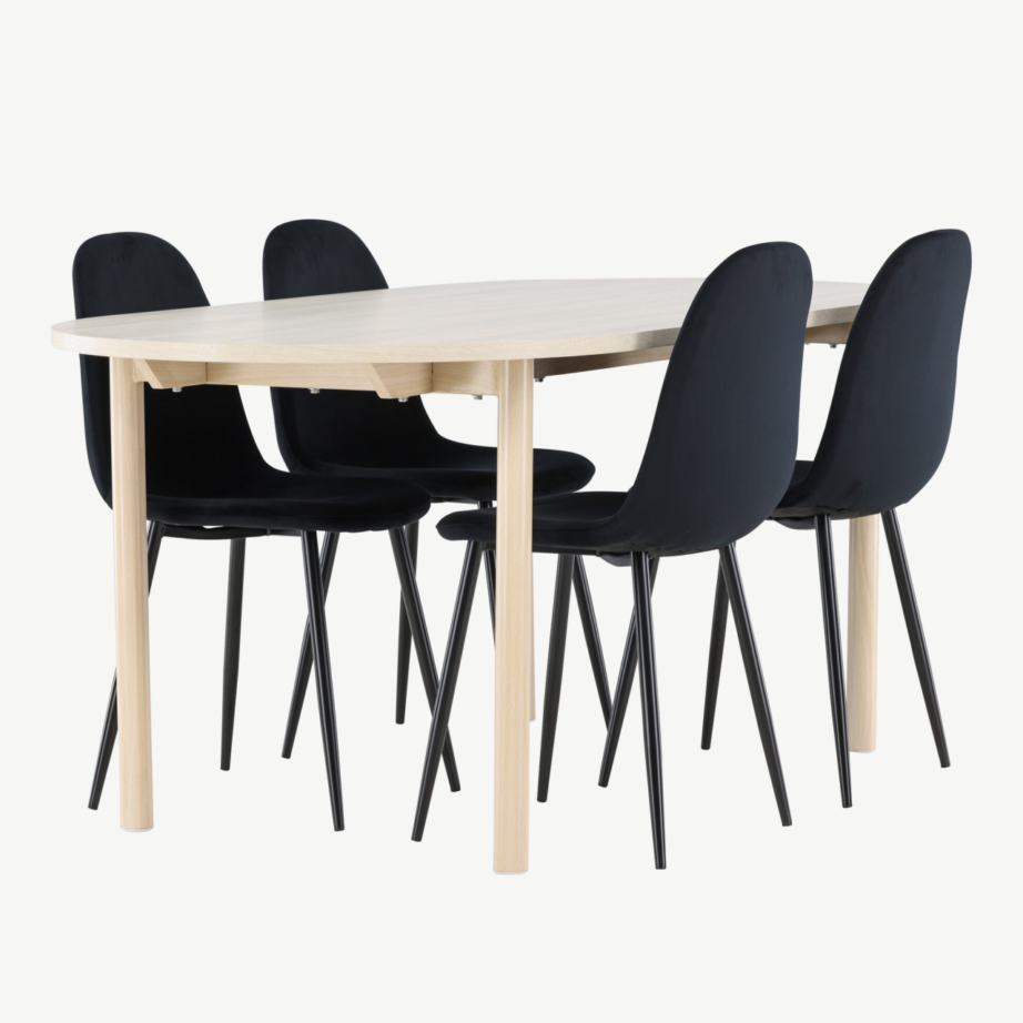 Valge peitsiga söögilaud Andy ja mustad sametist toolid Polar (komplekt), GR24490 – 3