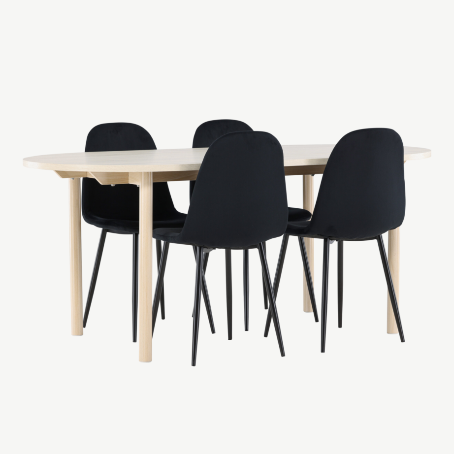 Valge peitsiga söögilaud Andy ja mustad sametist toolid Polar (komplekt), GR24490 – 4