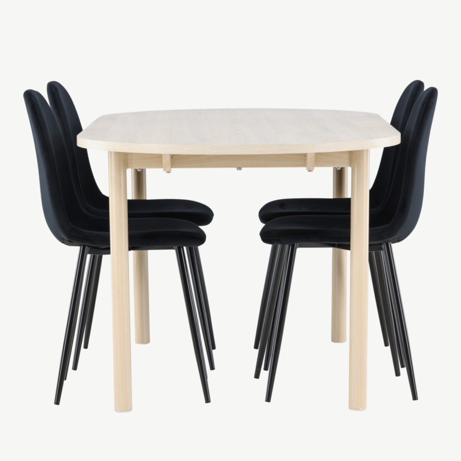 Valge peitsiga söögilaud Andy ja mustad sametist toolid Polar (komplekt), GR24490 – 7