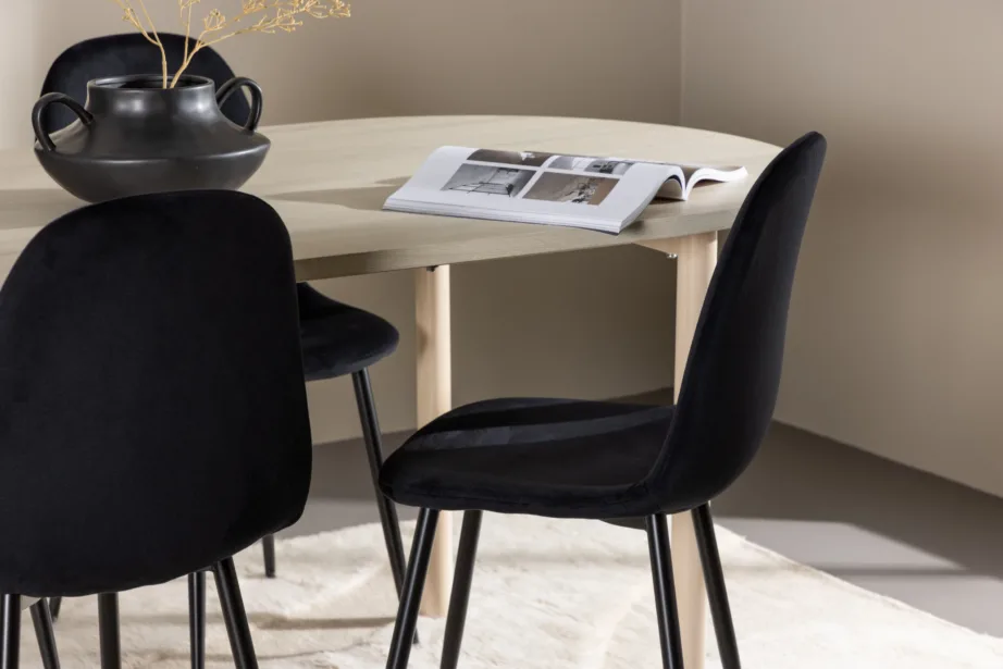 Valge peitsiga söögilaud Andy ja mustad sametist toolid Polar (komplekt), GR24490 – 9