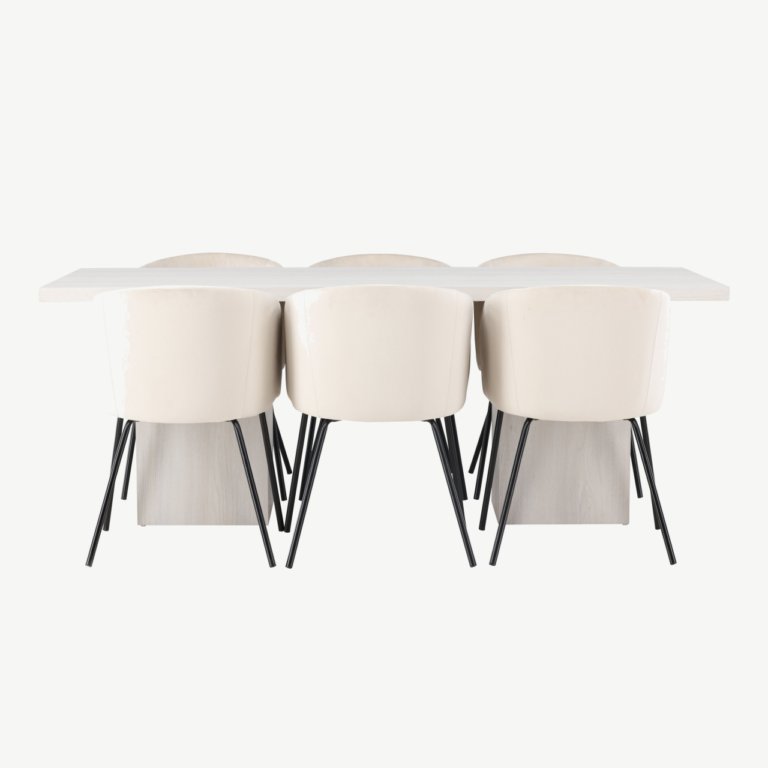 Valge peitsiga söögilaud Olga ja beežid velvetist söögitoolid Berit (6 tk), MDF - GR23722