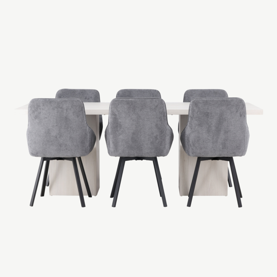 Valge peitsiga söögilaud Olga ja hallid Rosie toolid (6 tk), Skandinaavia stiilis, GR23709 – 2