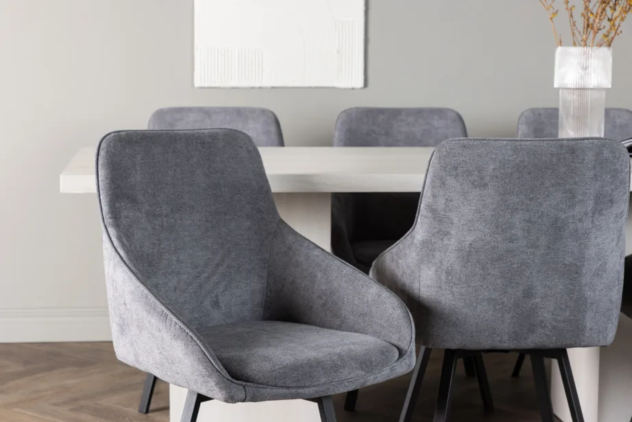 Valge peitsiga söögilaud Olga ja hallid Rosie toolid (6 tk), Skandinaavia stiilis, GR23709 – 6