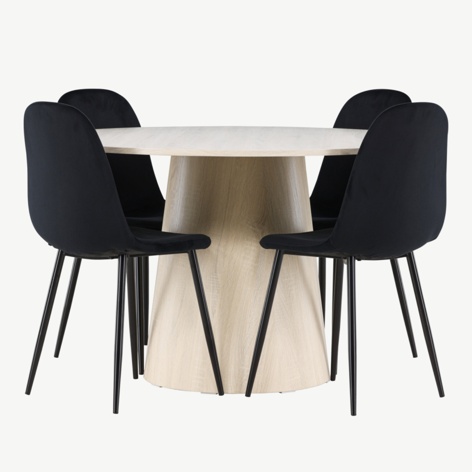 Valge peitsiga ümar söögilaud Lanzo ja mustad sametist toolid Polar (komplekt, ø120 cm), GR24430 – 2