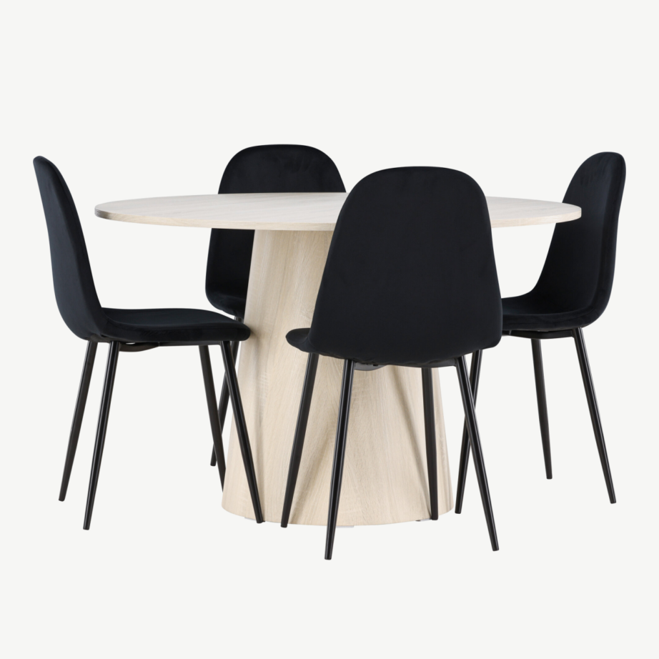 Valge peitsiga ümar söögilaud Lanzo ja mustad sametist toolid Polar (komplekt, ø120 cm), GR24430 – 3