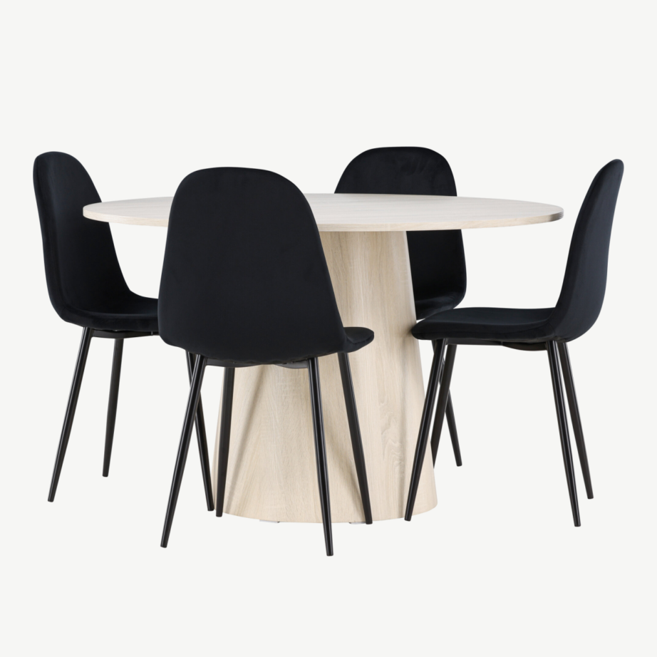 Valge peitsiga ümar söögilaud Lanzo ja mustad sametist toolid Polar (komplekt, ø120 cm), GR24430 – 4