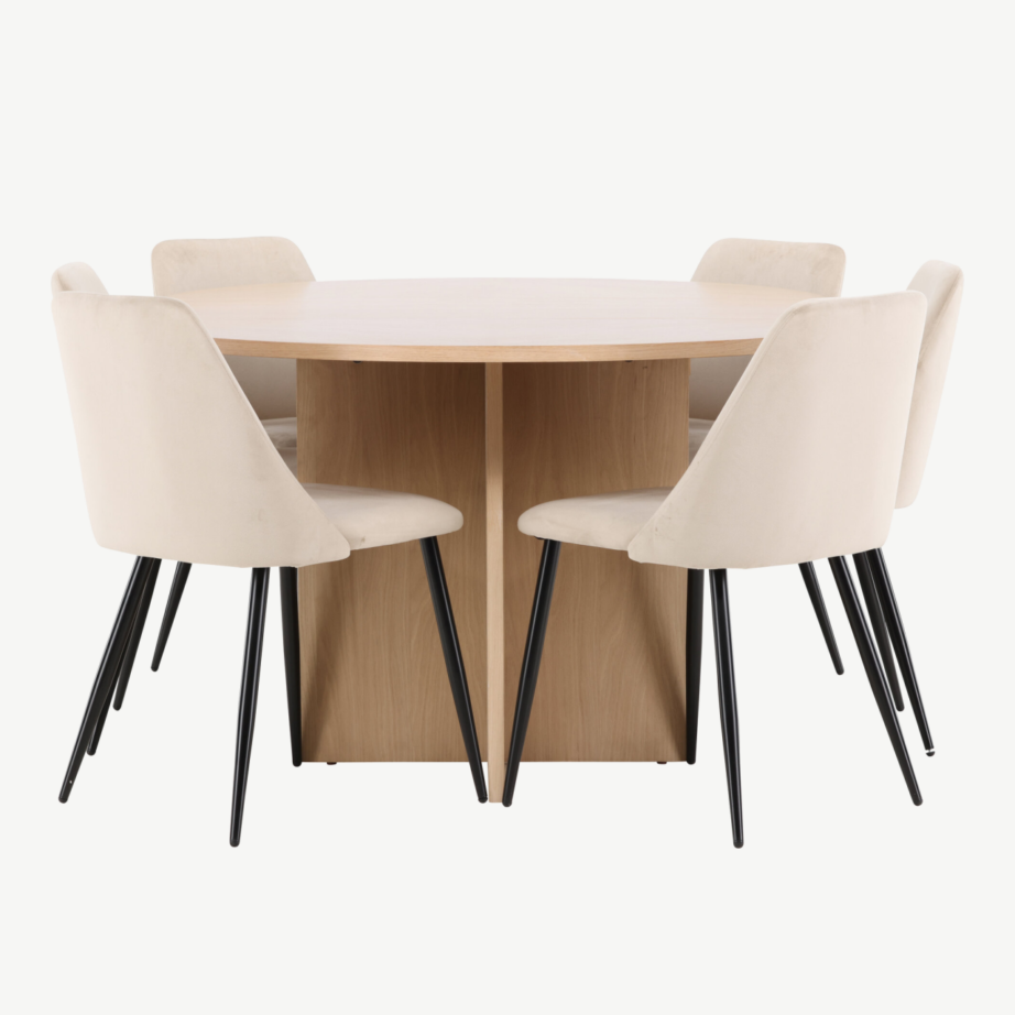 Valge pikendatav söögilaud toolidega: Strada laud ja 6 beeži velvetist Night tooli, GR24742