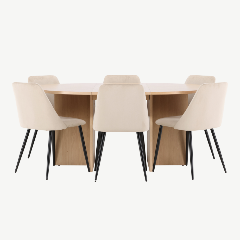 Valge pikendatav söögilaud toolidega: Strada laud ja 6 beeži velvetist Night tooli, GR24742 – 4