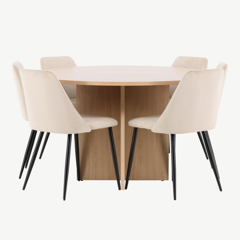 Valge pikendatav söögilaud toolidega: Strada laud ja 6 beeži velvetist Night tooli, GR24742 – 7