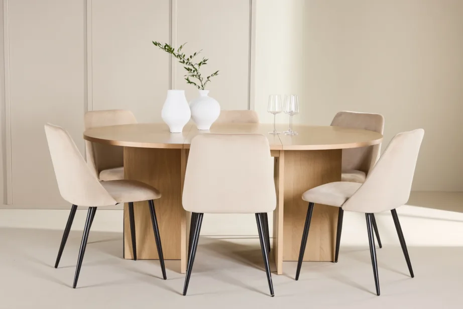 Valge pikendatav söögilaud toolidega: Strada laud ja 6 beeži velvetist Night tooli, GR24742 – 8