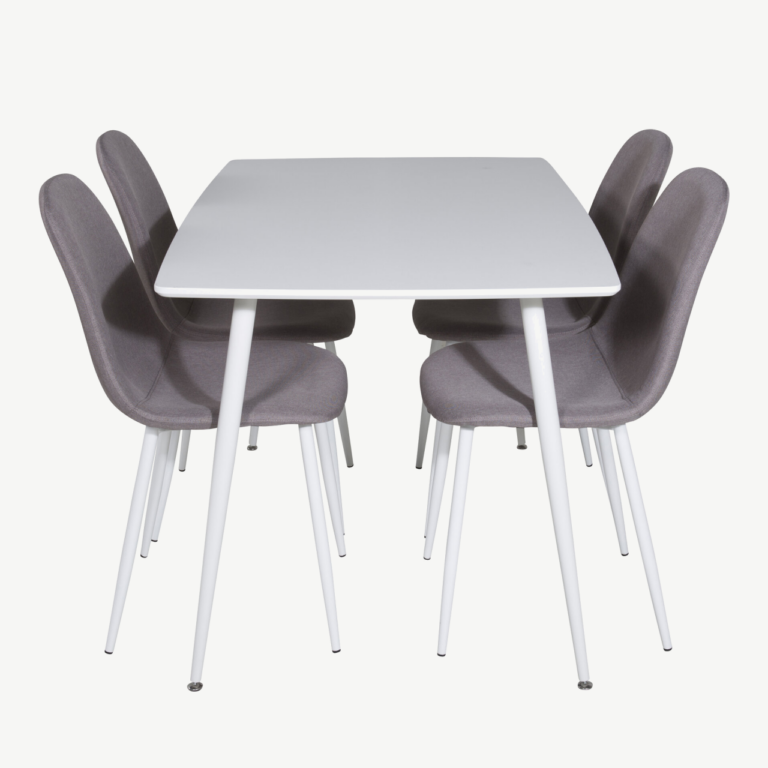 Valge söögilauakomplekt Polar (MDF laud 120x80 cm, 4 halli kangast tooli) - GR24034