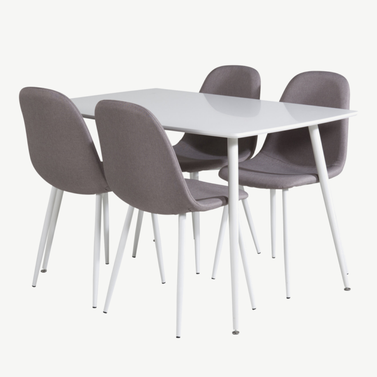 Valge söögilauakomplekt Polar (MDF laud 120x80 cm, 4 halli kangast tooli) - GR24034