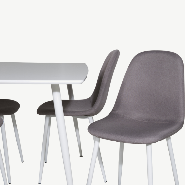 Valge söögilauakomplekt Polar (MDF laud 120x80 cm, 4 halli kangast tooli) - GR24034