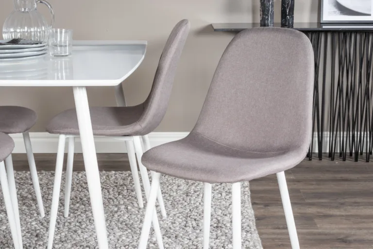 Valge söögilauakomplekt Polar (MDF laud 120x80 cm, 4 halli kangast tooli) - GR24034