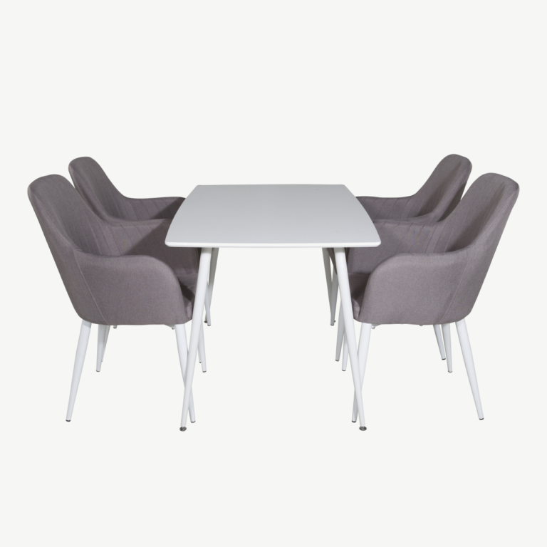 Valge söögilaud Polar (120x80cm) ja hallid polsterdatud toolid Comfort, komplekt 4 tooliga - GR24031