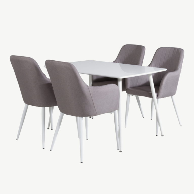 Valge söögilaud Polar (120x80cm) ja hallid polsterdatud toolid Comfort, komplekt 4 tooliga - GR24031