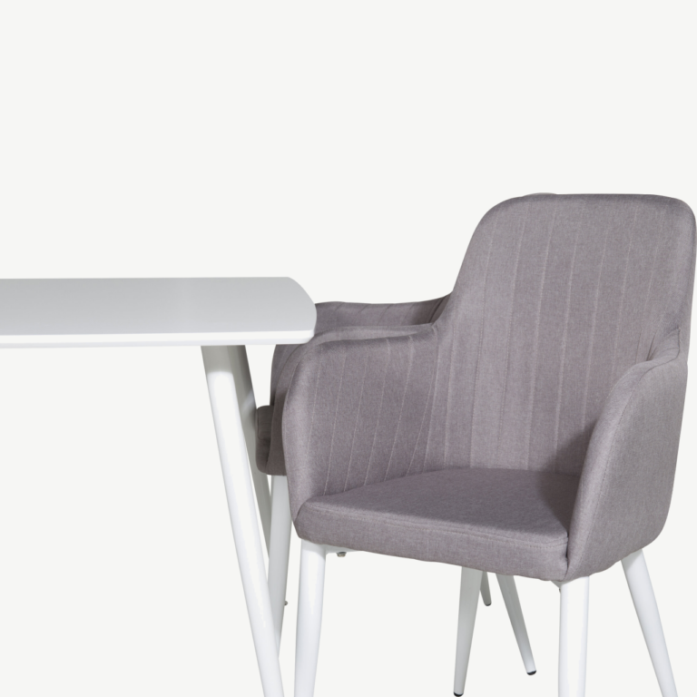 Valge söögilaud Polar (120x80cm) ja hallid polsterdatud toolid Comfort, komplekt 4 tooliga - GR24031