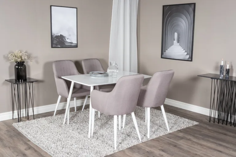Valge söögilaud Polar (120x80cm) ja hallid polsterdatud toolid Comfort, komplekt 4 tooliga - GR24031