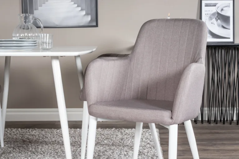 Valge söögilaud Polar (120x80cm) ja hallid polsterdatud toolid Comfort, komplekt 4 tooliga - GR24031