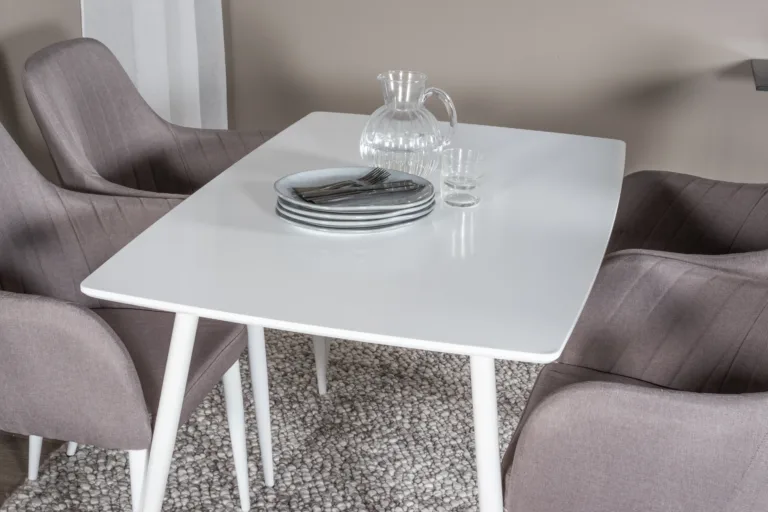 Valge söögilaud Polar (120x80cm) ja hallid polsterdatud toolid Comfort, komplekt 4 tooliga - GR24031