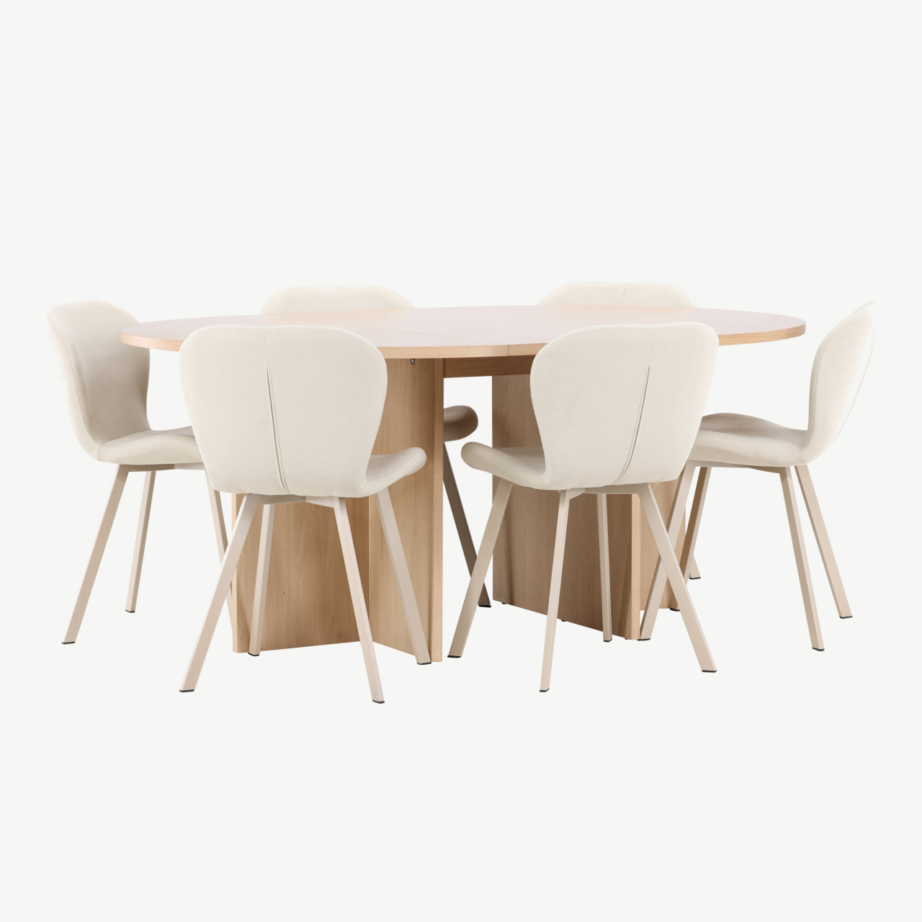 Valge ümmargune pikendatav söögilauakomplekt Strada laud ja 4 pruunikat Edina tooli (Strada & Edina kollektsioon), GR24739 – 3