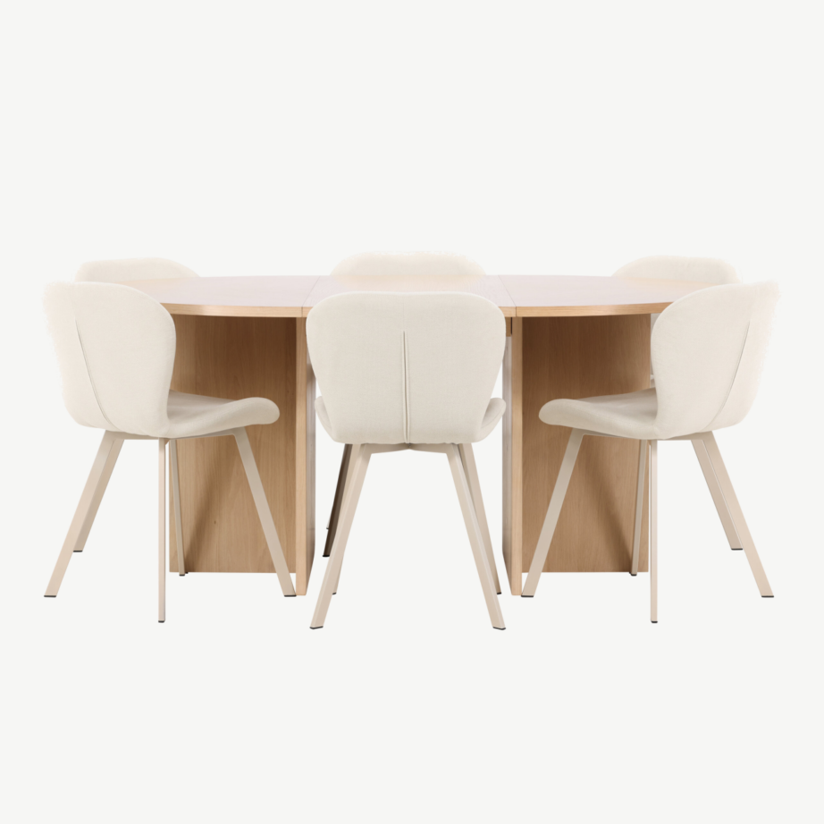 Valge ümmargune pikendatav söögilauakomplekt Strada laud ja 4 pruunikat Edina tooli (Strada & Edina kollektsioon), GR24739 – 4