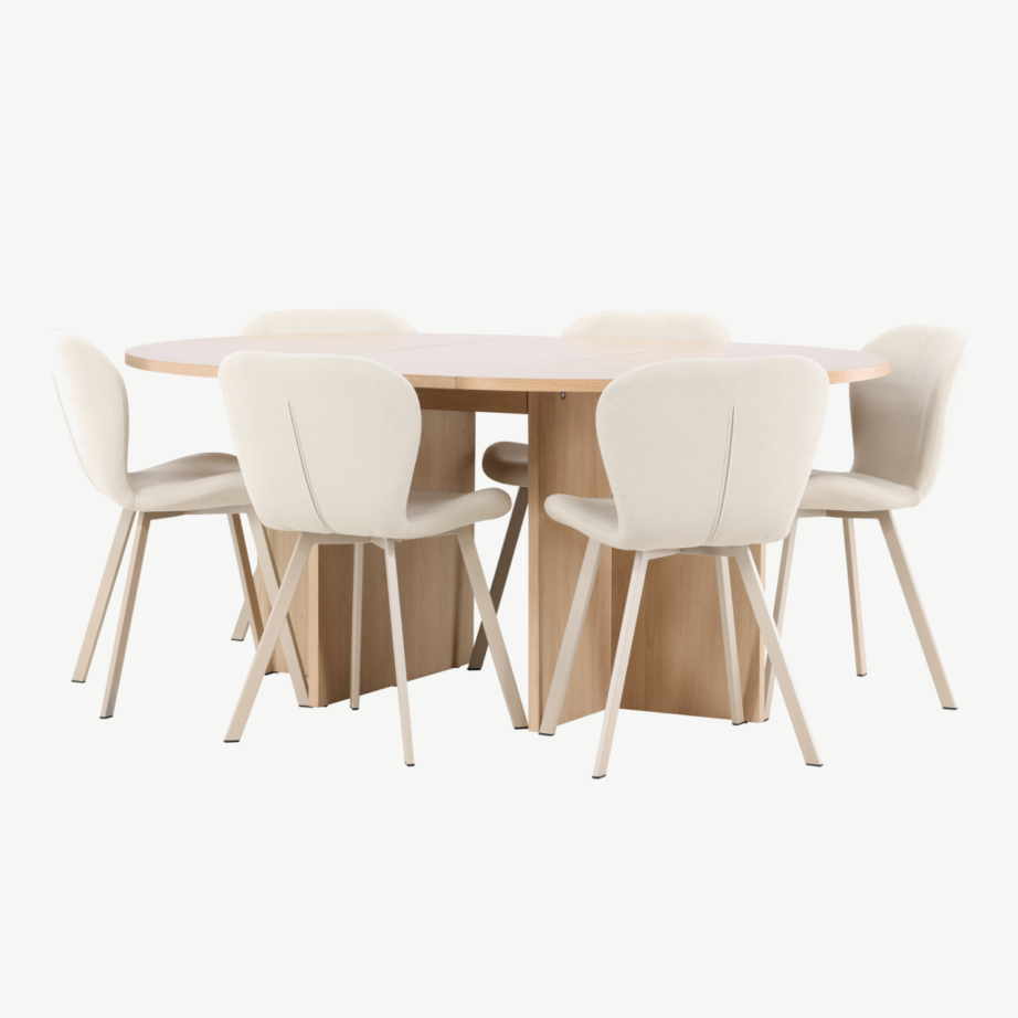 Valge ümmargune pikendatav söögilauakomplekt Strada laud ja 4 pruunikat Edina tooli (Strada & Edina kollektsioon), GR24739 – 5