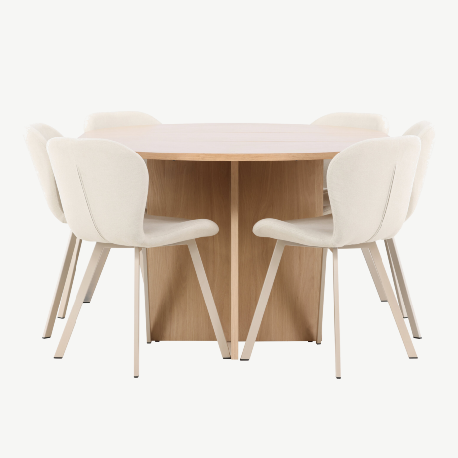 Valge ümmargune pikendatav söögilauakomplekt Strada laud ja 4 pruunikat Edina tooli (Strada & Edina kollektsioon), GR24739 – 7