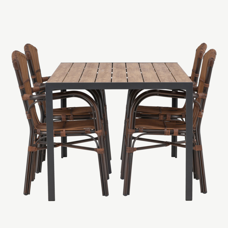 Välimööbli söögikomplekt Break – alumiiniumist laud ja punutud Galera toolid (4 tk), must/naturaalne/pruun, GR23342 – 2