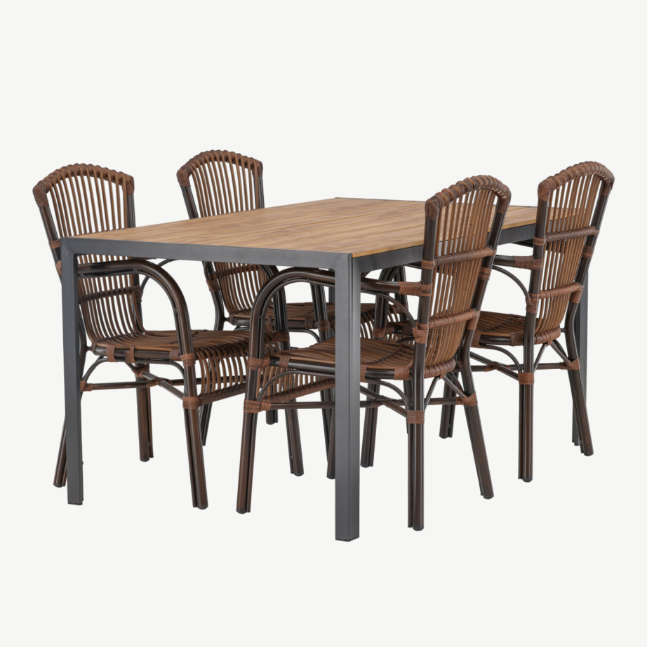 Välimööbli söögikomplekt Break – alumiiniumist laud ja punutud Galera toolid (4 tk), must/naturaalne/pruun, GR23342 – 3