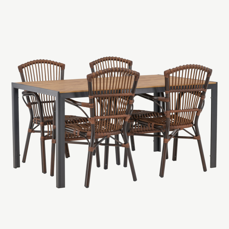 Välimööbli söögikomplekt Break – alumiiniumist laud ja punutud Galera toolid (4 tk), must/naturaalne/pruun, GR23342 – 4