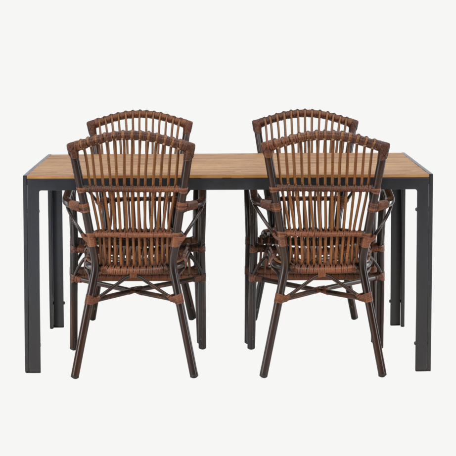 Välimööbli söögikomplekt Break – alumiiniumist laud ja punutud Galera toolid (4 tk), must/naturaalne/pruun, GR23342 – 5