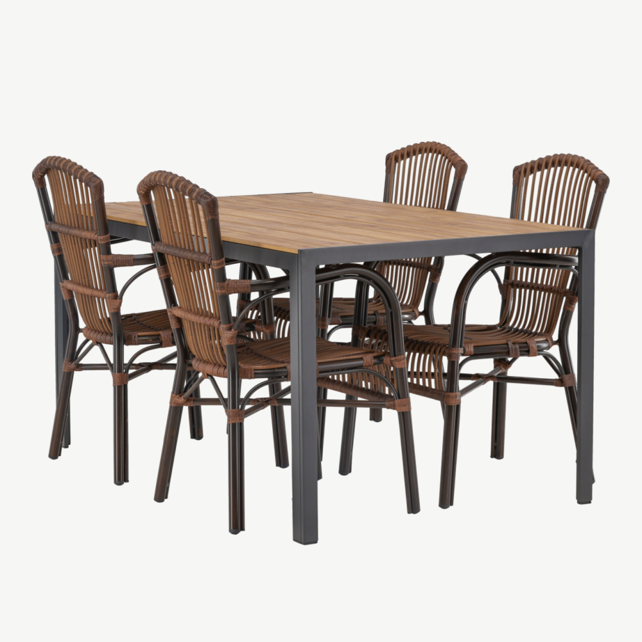 Välimööbli söögikomplekt Break – alumiiniumist laud ja punutud Galera toolid (4 tk), must/naturaalne/pruun, GR23342 – 6