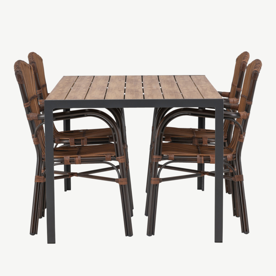 Välimööbli söögikomplekt Break – alumiiniumist laud ja punutud Galera toolid (4 tk), must/naturaalne/pruun, GR23342 – 7