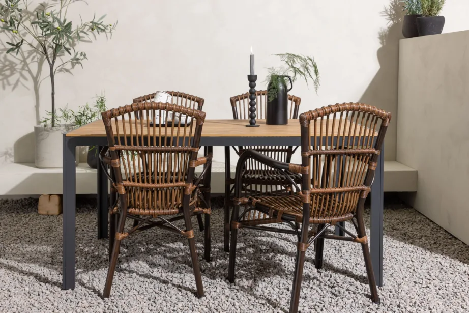 Välimööbli söögikomplekt Break – alumiiniumist laud ja punutud Galera toolid (4 tk), must/naturaalne/pruun, GR23342 – 8