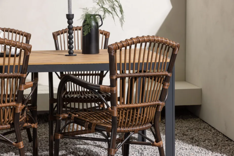 Välimööbli söögikomplekt Break – alumiiniumist laud ja punutud Galera toolid (4 tk), must/naturaalne/pruun, GR23342 – 9