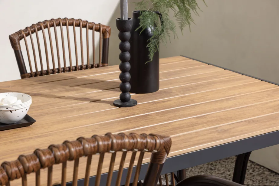 Välimööbli söögikomplekt Break – alumiiniumist laud ja punutud Galera toolid (4 tk), must/naturaalne/pruun, GR23342 – 10