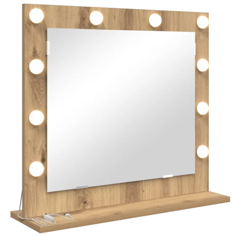 Vanity Mirror with LED Lights Artisan Oak 60x55x18 cm
