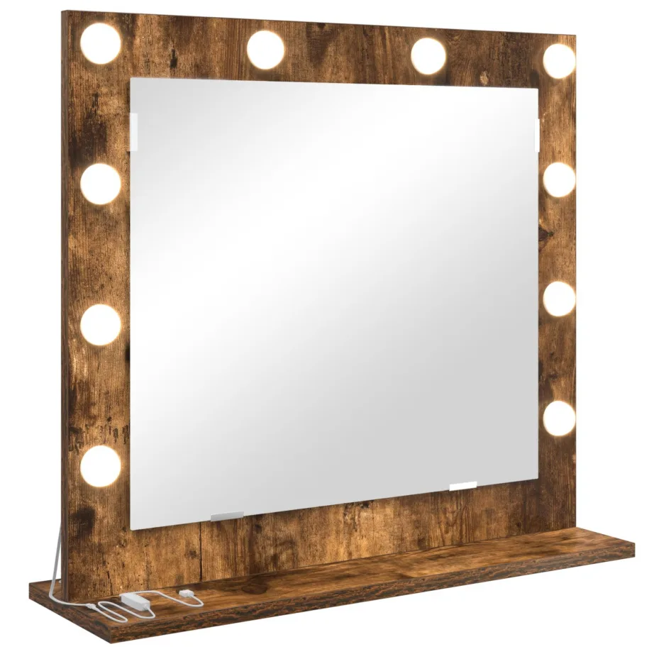 Vanity Mirror with LED Lights Smoked Oak 60x55x18 cm