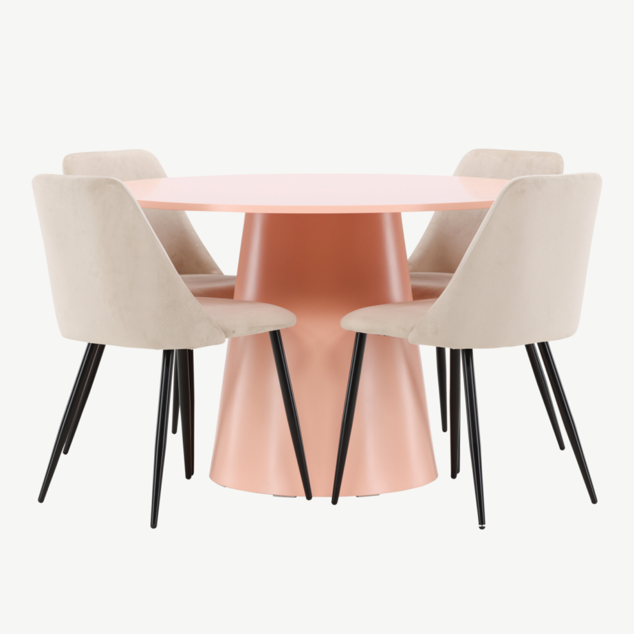 Virsikutooni ümmargune söögilauakomplekt Lanzo laud (⌀120 cm) ja 4 beeži Night tooli, GR24697