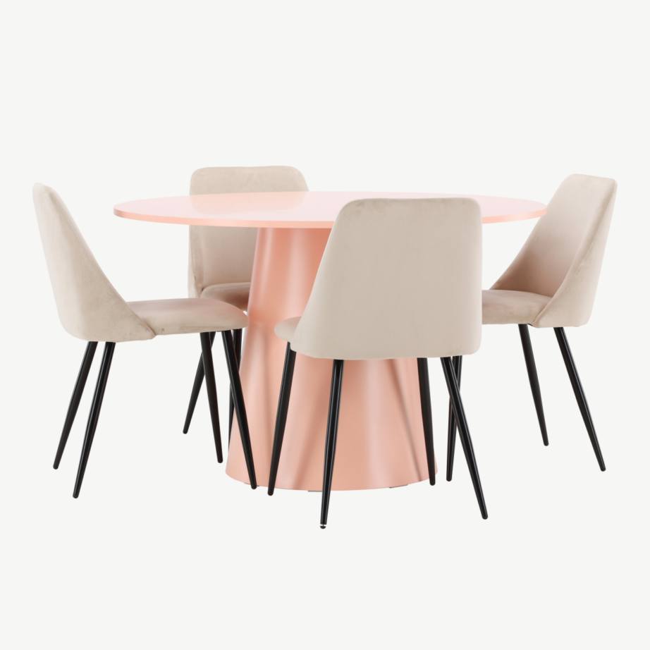 Virsikutooni ümmargune söögilauakomplekt Lanzo laud (⌀120 cm) ja 4 beeži Night tooli, GR24697 – 2