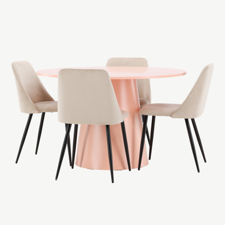 Virsikutooni ümmargune söögilauakomplekt Lanzo laud (⌀120 cm) ja 4 beeži Night tooli, GR24697 – 3