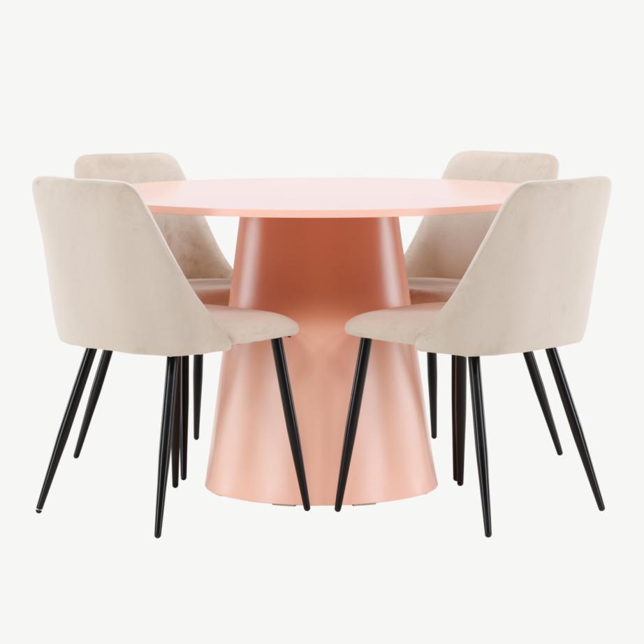 Virsikutooni ümmargune söögilauakomplekt Lanzo laud (⌀120 cm) ja 4 beeži Night tooli, GR24697 – 4