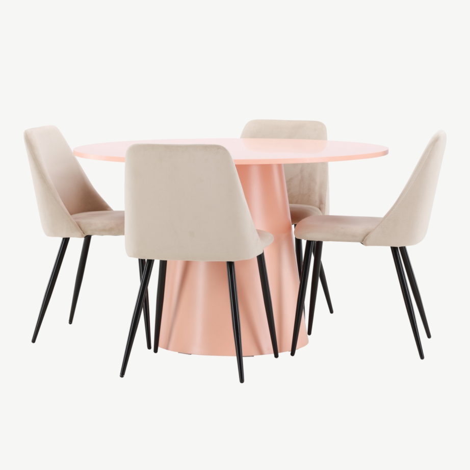 Virsikutooni ümmargune söögilauakomplekt Lanzo laud (⌀120 cm) ja 4 beeži Night tooli, GR24697 – 6