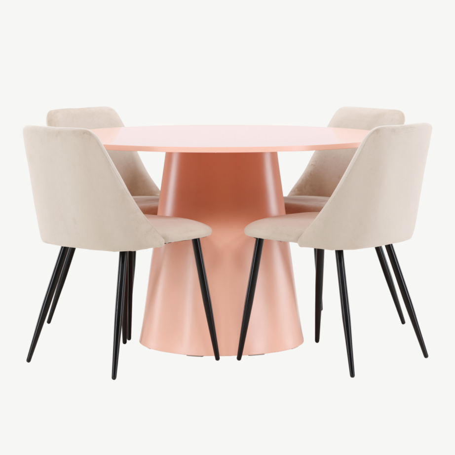 Virsikutooni ümmargune söögilauakomplekt Lanzo laud (⌀120 cm) ja 4 beeži Night tooli, GR24697 – 7