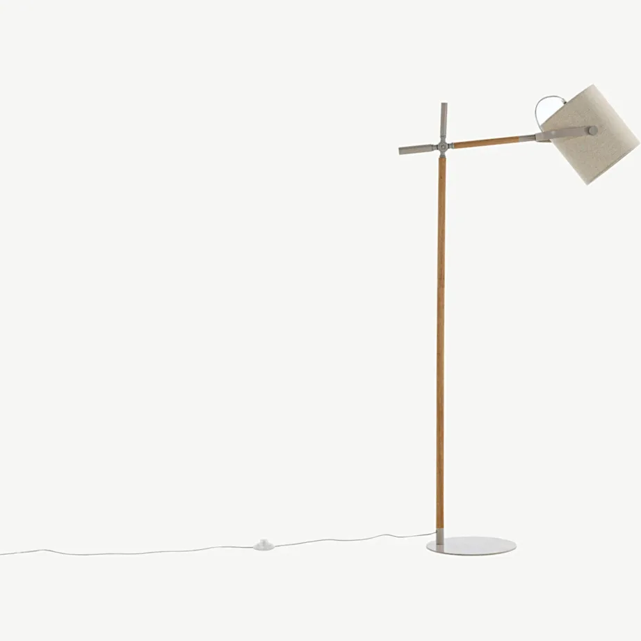 Reguleeritava varrega põrandalamp Dennis beeži polüesterlina ja puiduga, 15659-440 – 2