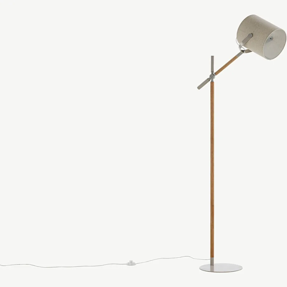 Reguleeritava varrega põrandalamp Dennis beeži polüesterlina ja puiduga, 15659-440 – 3