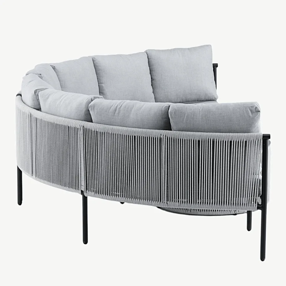 Virya poolkaarekujuline nurgadiivan õuekomplekt lauaga (alumiinium, polüesterköis, hall-must), 2084-408 – 2