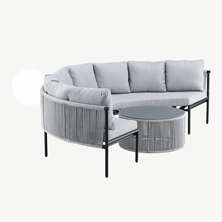 Virya poolkaarekujuline nurgadiivan õuekomplekt lauaga (alumiinium, polüesterköis, hall-must), 2084-408 – 3