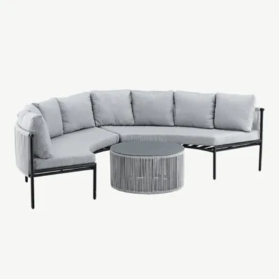 Virya poolkaarekujuline nurgadiivan õuekomplekt lauaga (alumiinium, polüesterköis, hall-must) - 2084-408